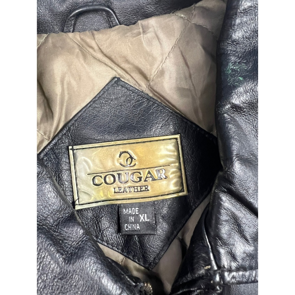 Cougar Leather Jacket Mens XL Black Bomber Genuine Leather Quilted Zip Up Solid - Picture 5 of 14
